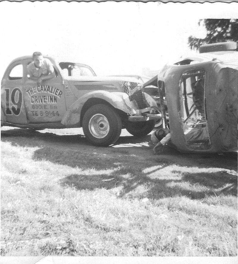 Leroy Ellis and Benny Dirk playing behind Leroy's Standard Staion. Around 1958